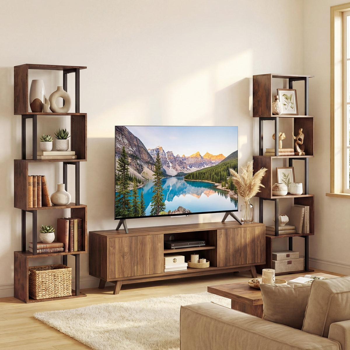 5-Tier Modern Bookshelf with Metal Frame for Home Office-Rustic Brown
