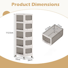 5-Tier Plastic Drawer Storage Organizer Rolling Cart with 5 Drawers