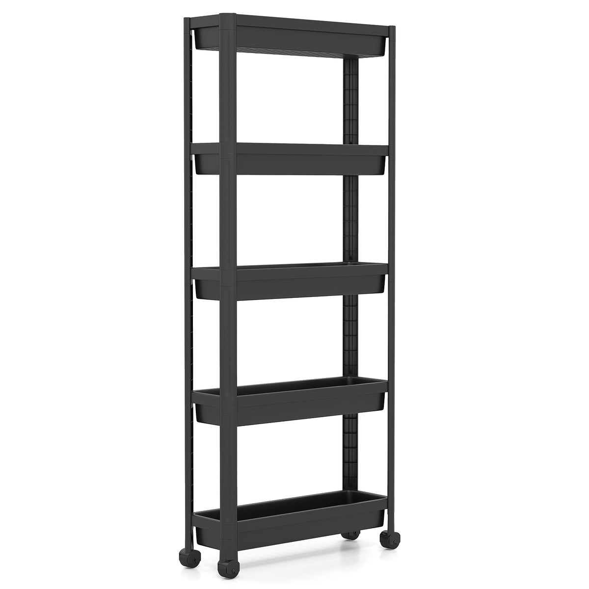 5-Tier Slim Rolling Storage Cart with Smooth Wheels for Kitchen-Black