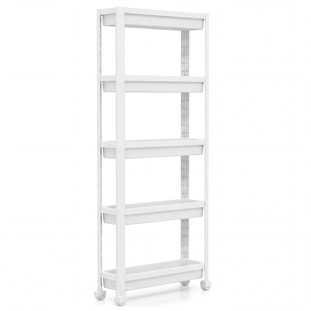 5-Tier Slim Rolling Storage Cart with Smooth Wheels for Kitchen-White