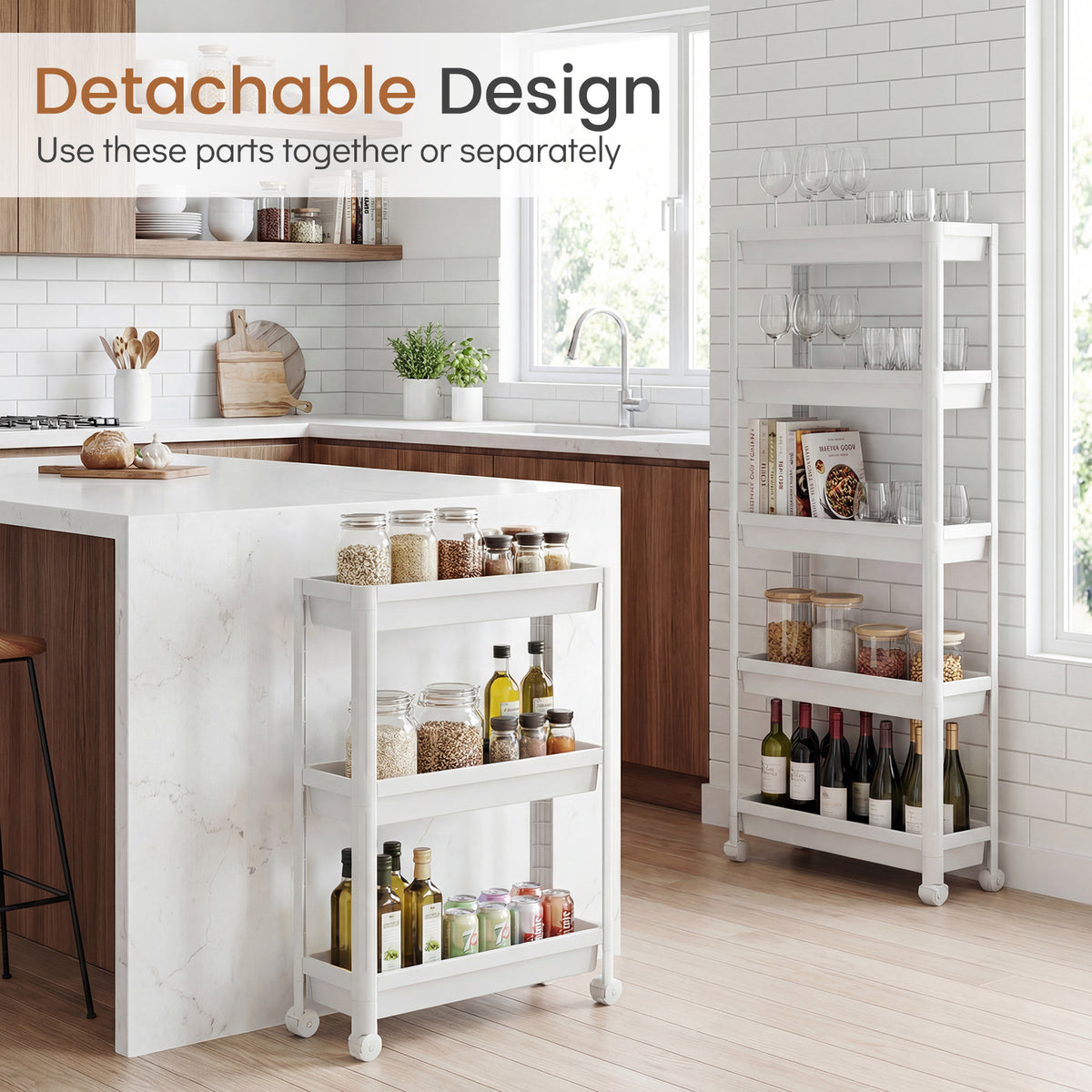 5-Tier Slim Rolling Storage Cart with Smooth Wheels for Kitchen-White