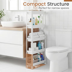 5-Tier Slim Rolling Storage Cart with Smooth Wheels for Kitchen-White