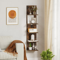5-Tier Wall Shelves Vertical Floating Storage Shelf Unit-Rustic Brown