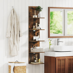 5-Tier Wall Shelves Vertical Floating Storage Shelf Unit-Rustic Brown