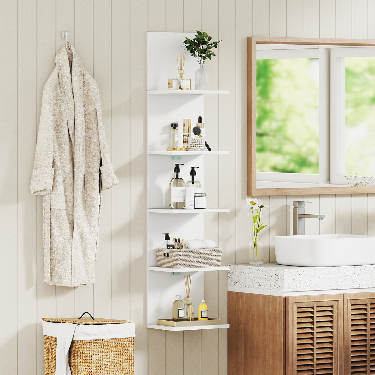 5-Tier Wall Shelves Vertical Floating Storage Shelf Unit-White