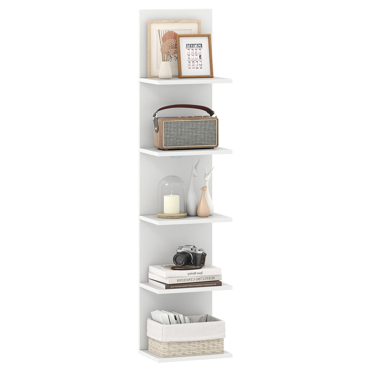 5-Tier Wall Shelves Vertical Floating Storage Shelf Unit-White