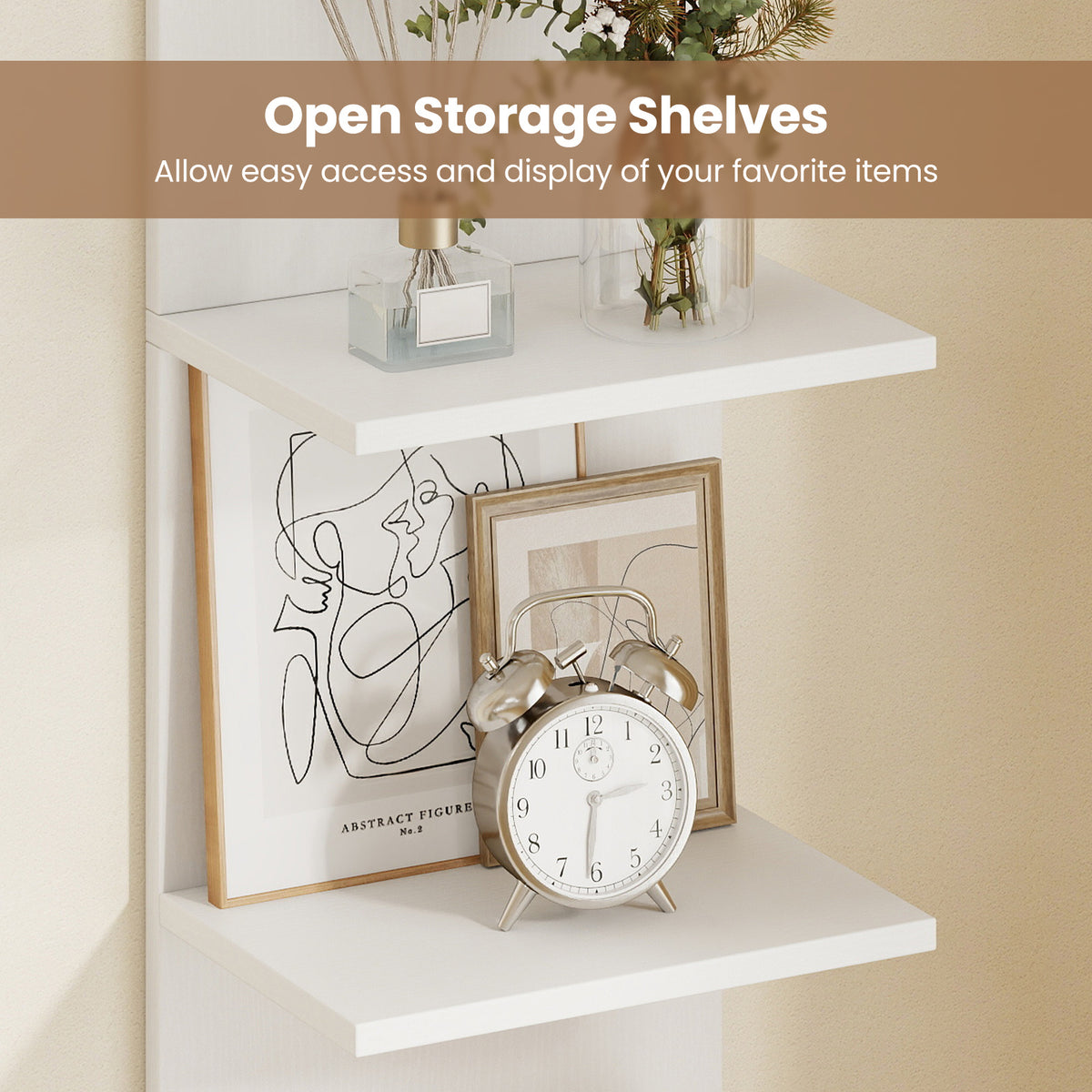 5-Tier Wall Shelves Vertical Floating Storage Shelf Unit-White