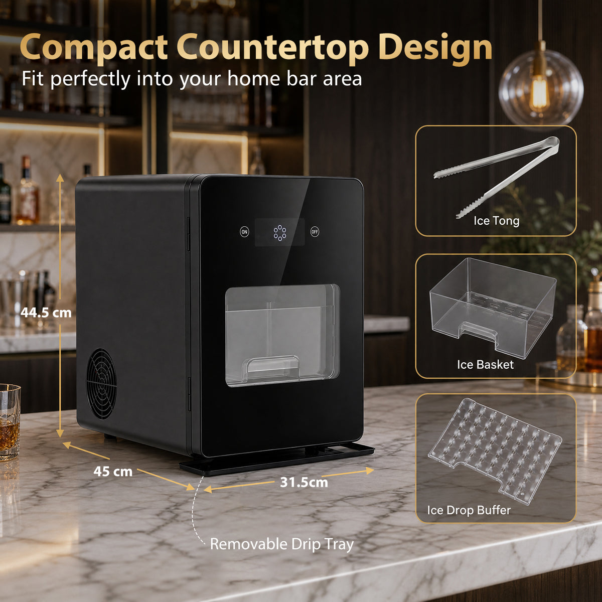 5 cm Ice Ball Maker with Self-Cleaning for Whiskey Cocktail Home Bar-Black