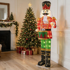 5 ft Lighted Animated Christmas Nutcracker with Playing Hands and 100 Warm White LED Lights