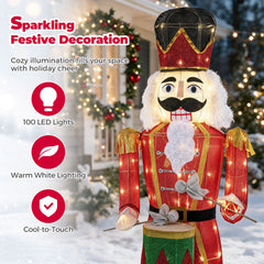 5 ft Lighted Animated Christmas Nutcracker with Playing Hands and 100 Warm White LED Lights