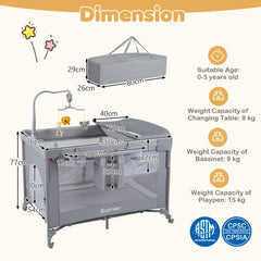 The infant bedside sleeper with technical diagrams and dimension labels
