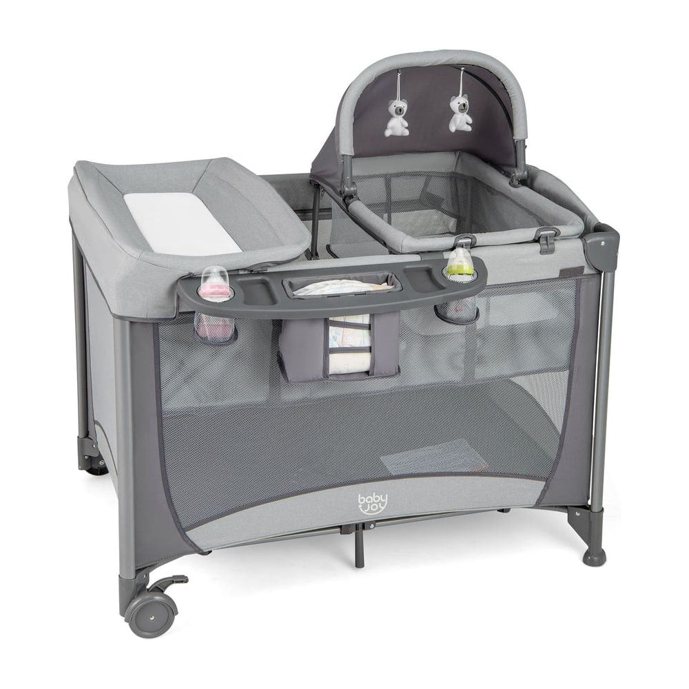 5 in 1 Portable Nursery Center in grey with bassinet and changing top