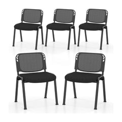 5 Piece Modern Stackable Upholstered Armless Conference Reception Chair set arranged on a white floor