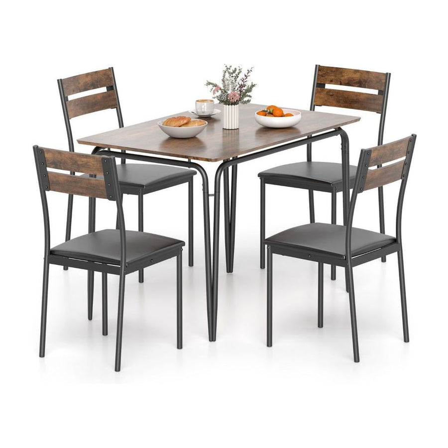 5-Piece Industrial Rectangular Kitchen Table and 4 Armless Chairs with Upholstered Seat and Spindle Back-Coffee