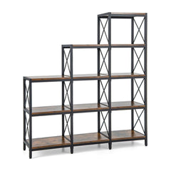 5-Tier Bookshelf 9 Cubes Bookcase with Carbon Steel Frame standing on a plain white background