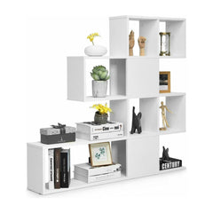 5-Tier Display and Storage Bookshelf in white with various decorative items on the shelves
