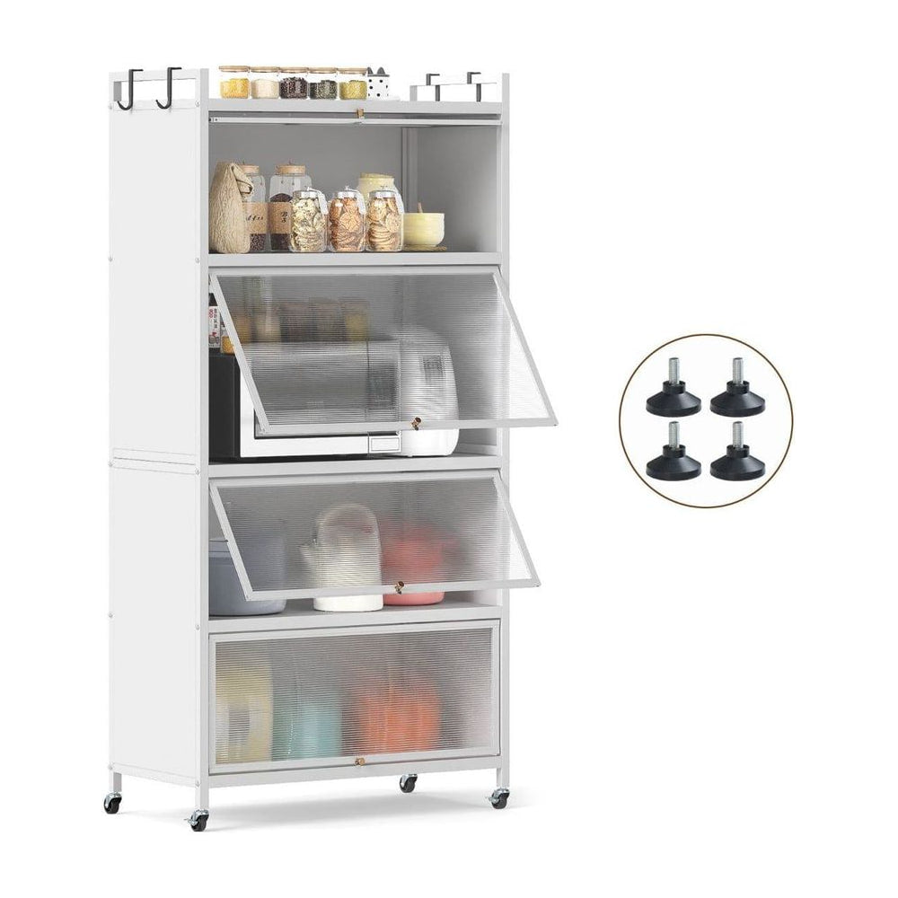 5-Tier Kitchen Storage Cabinet with Wheels and Flip-Up Doors shown with four screw-in feet