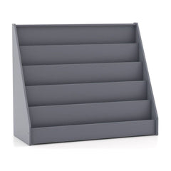 5-Tier Wooden Toddler Book Shelf Stand with Deep Compartments in a plain grey finish