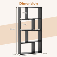 The black open display unit shown with technical lines and arrows indicating its overall size
