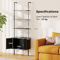 5-Tier Wall Mount Ladder Bookcase with Cabinet and Anti-Tipping Kits-Black