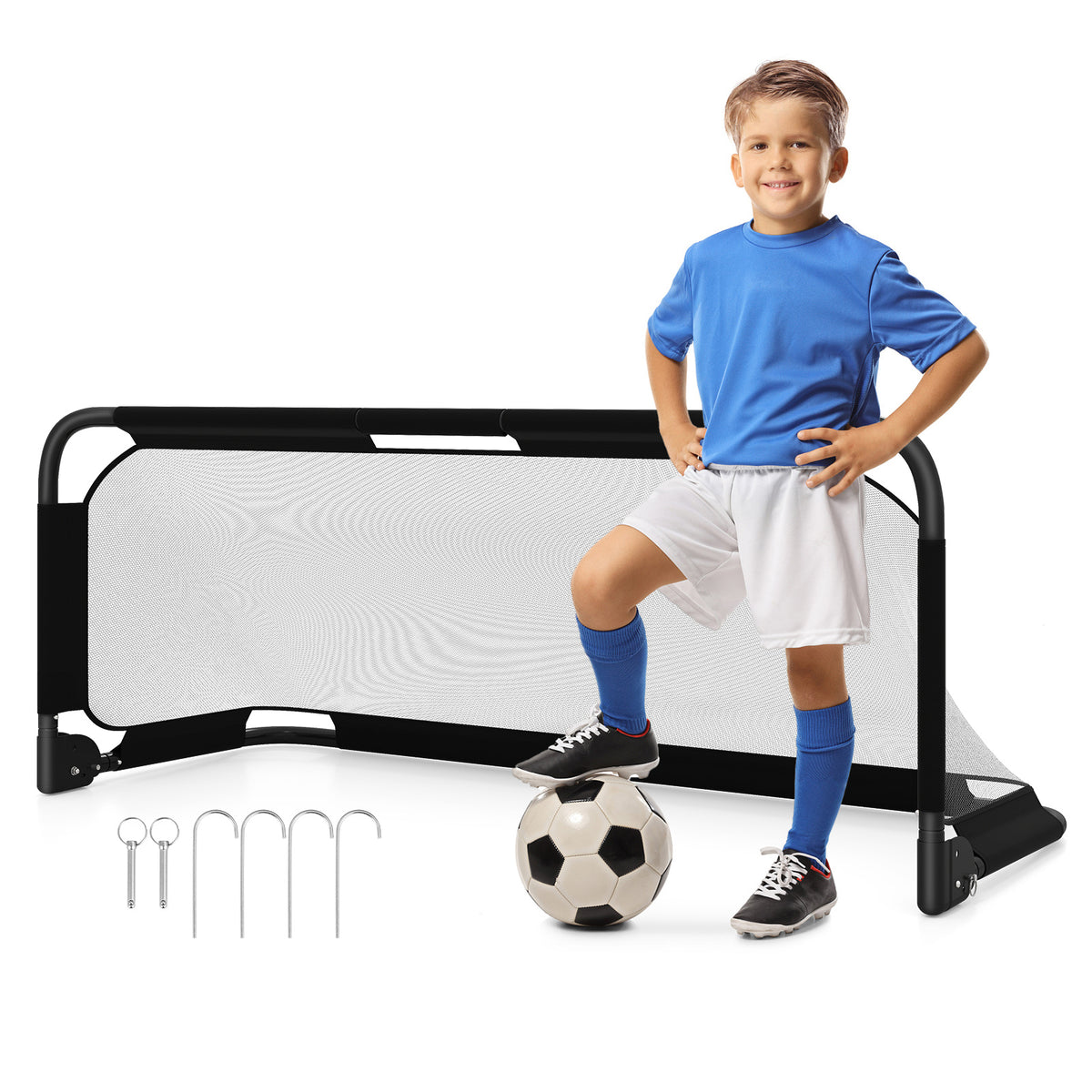 152 x 62 CM Foldable Soccer Goal for Kids with Net and Ground Stakes