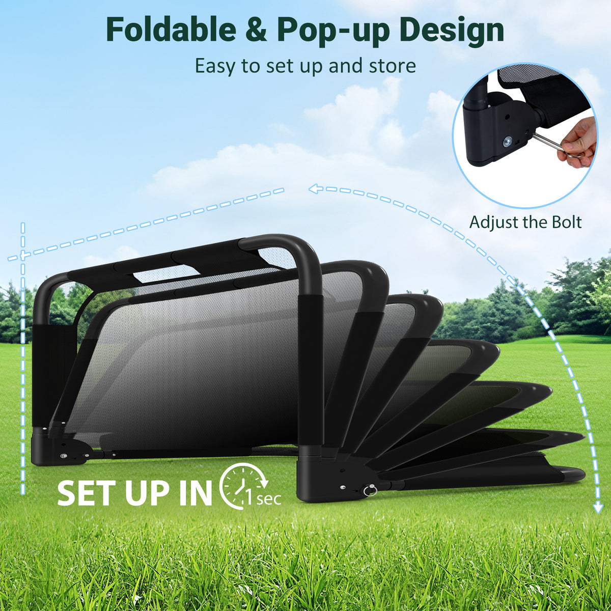152 x 62 CM Foldable Soccer Goal for Kids with Net and Ground Stakes