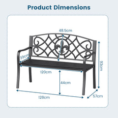 50.5 Inch Outdoor Garden Bench for 2-3 with Cast Iron Floral Backrest-Black