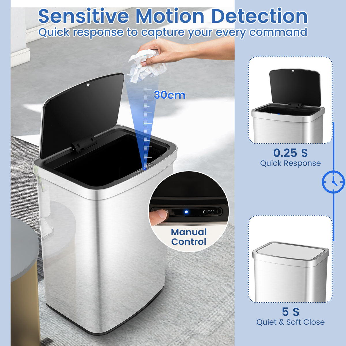 50L Infrared Motion Sensor Automatic Trash Can-Silver