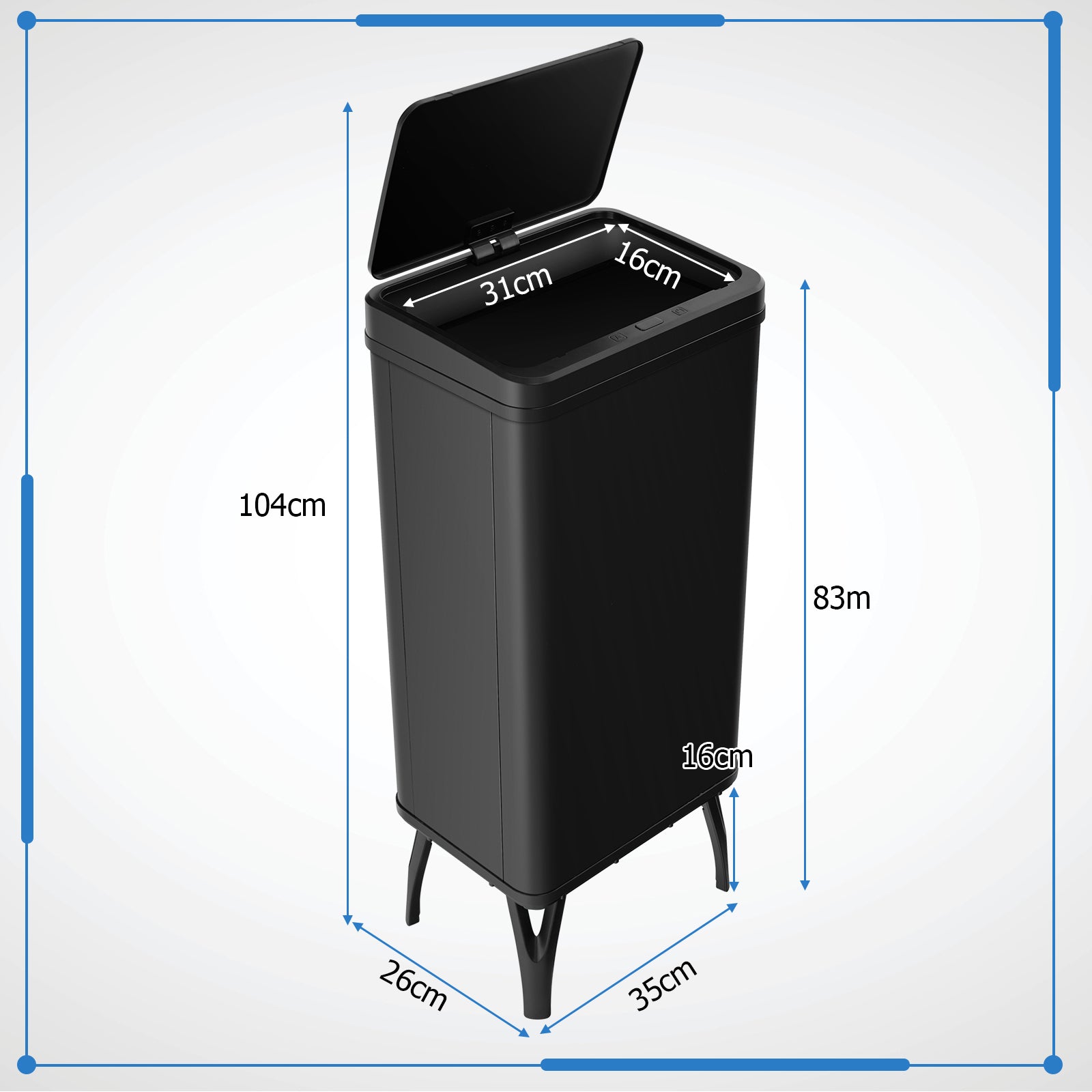 50L Stainless Steel Trash Can Automatic Motion Sensor Garbage Bin-Black