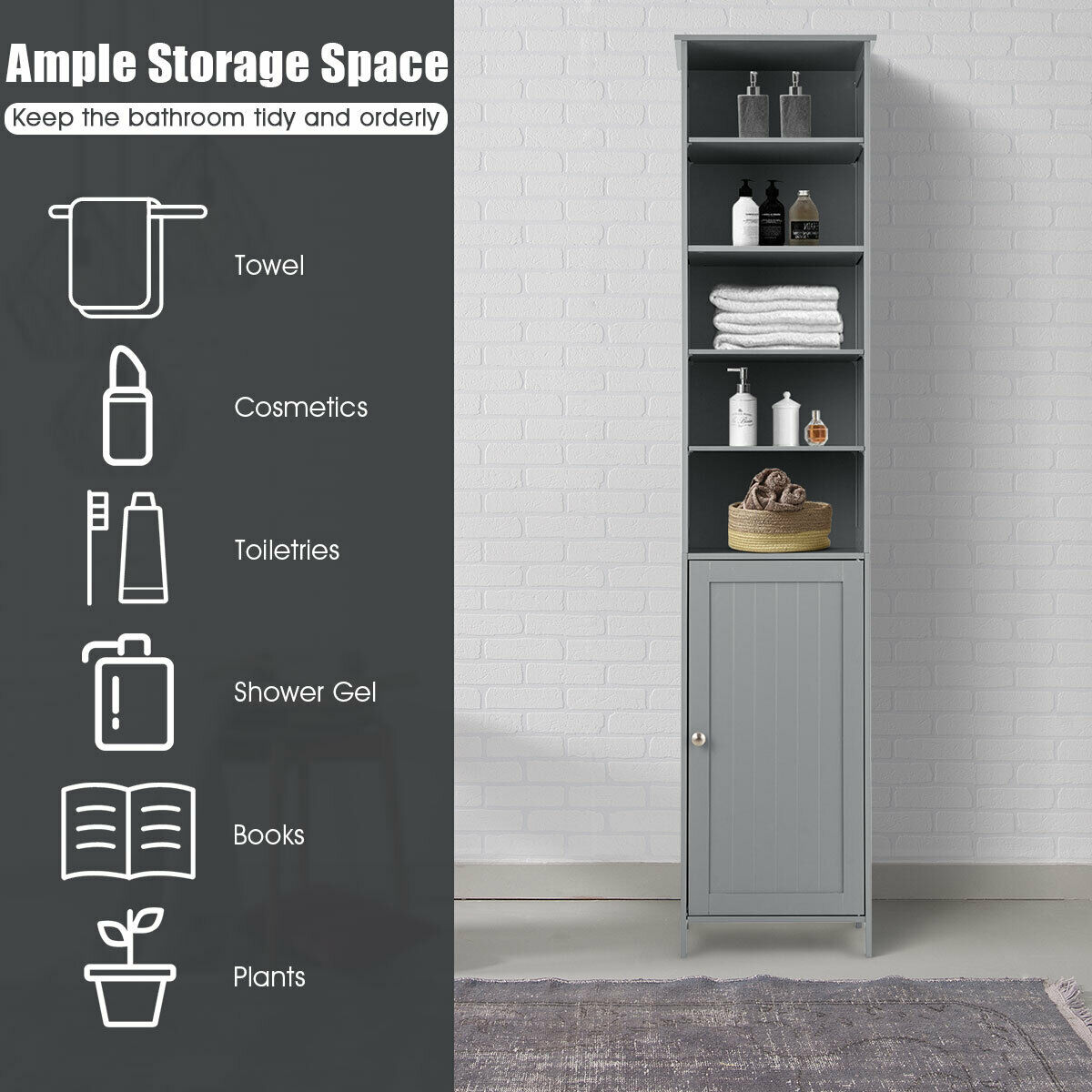 7-Tier Tall Freestanding Cabinet-Grey