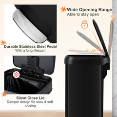 50 L Stainless Steel Step Trash Can with Deodorizer Compartment-Black
