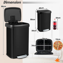 50 L Stainless Steel Step Trash Can with Deodorizer Compartment-Black