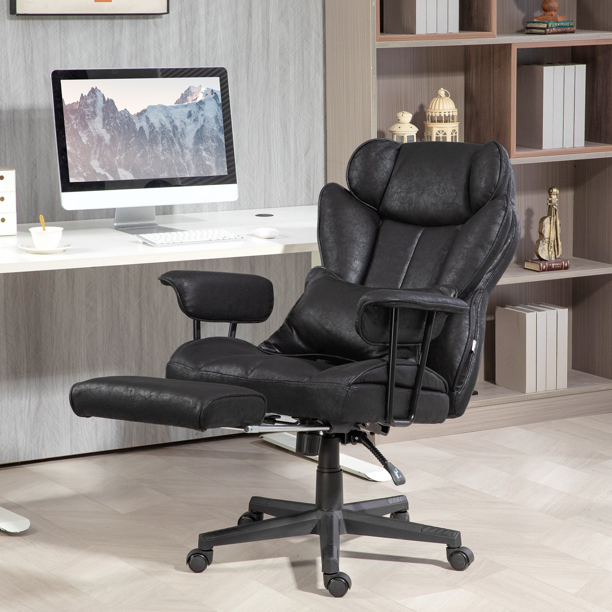 HOMCOM Executive Office Chair, Ergonomic Desk Chair with Foot Rest, Lumbar Support, Reclining Function and Wide Seat, Black