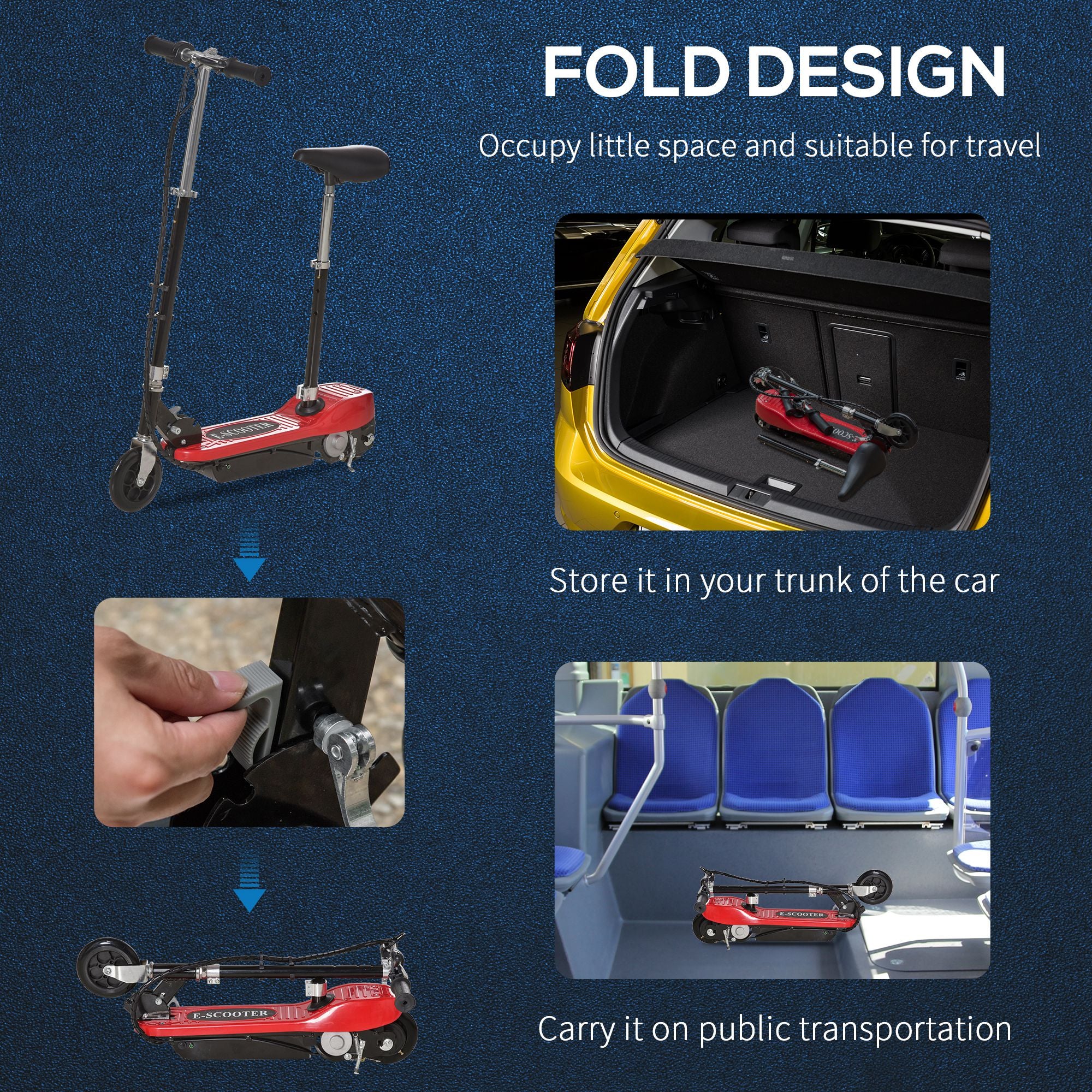 HOMCOM Powered E-Scooter Ride-On, with Brakes, Adjustable Seat, Adjustable Handlebars, Red