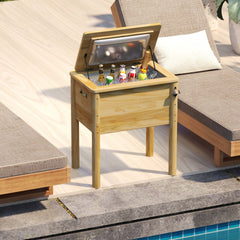 51L Wooden Patio Cooler Outdoor Beverage Cooler with Bottle Opener-Natural