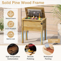 51L Wooden Patio Cooler Outdoor Beverage Cooler with Bottle Opener-Natural