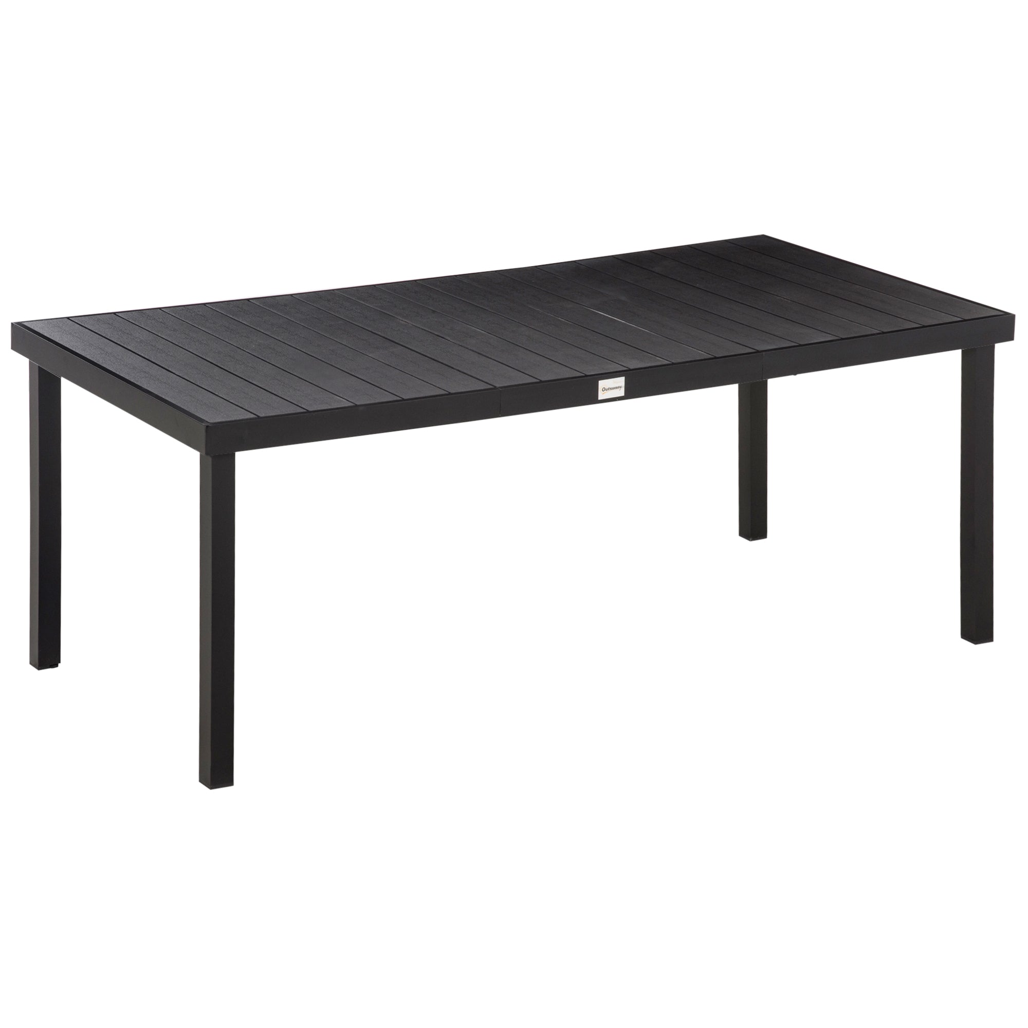 Outsunny Aluminium Outdoor Garden Dining Table for 8 People, Faux Wood Top, for Garden, Patio, 190 x 90 x 74cm, Black