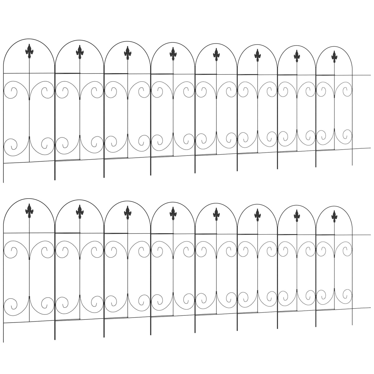 Outsunny Decorative Garden Fencing, 16PCs 44in x 25ft Outdoor Picket Fence Panels, Rustproof Metal Wire Landscape Flower Bed Border Edging, Black