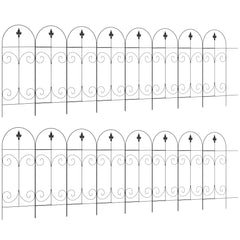 Outsunny Decorative Garden Fencing, 16PCs 44in x 25ft Outdoor Picket Fence Panels, Rustproof Metal Wire Landscape Flower Bed Border Edging, Black