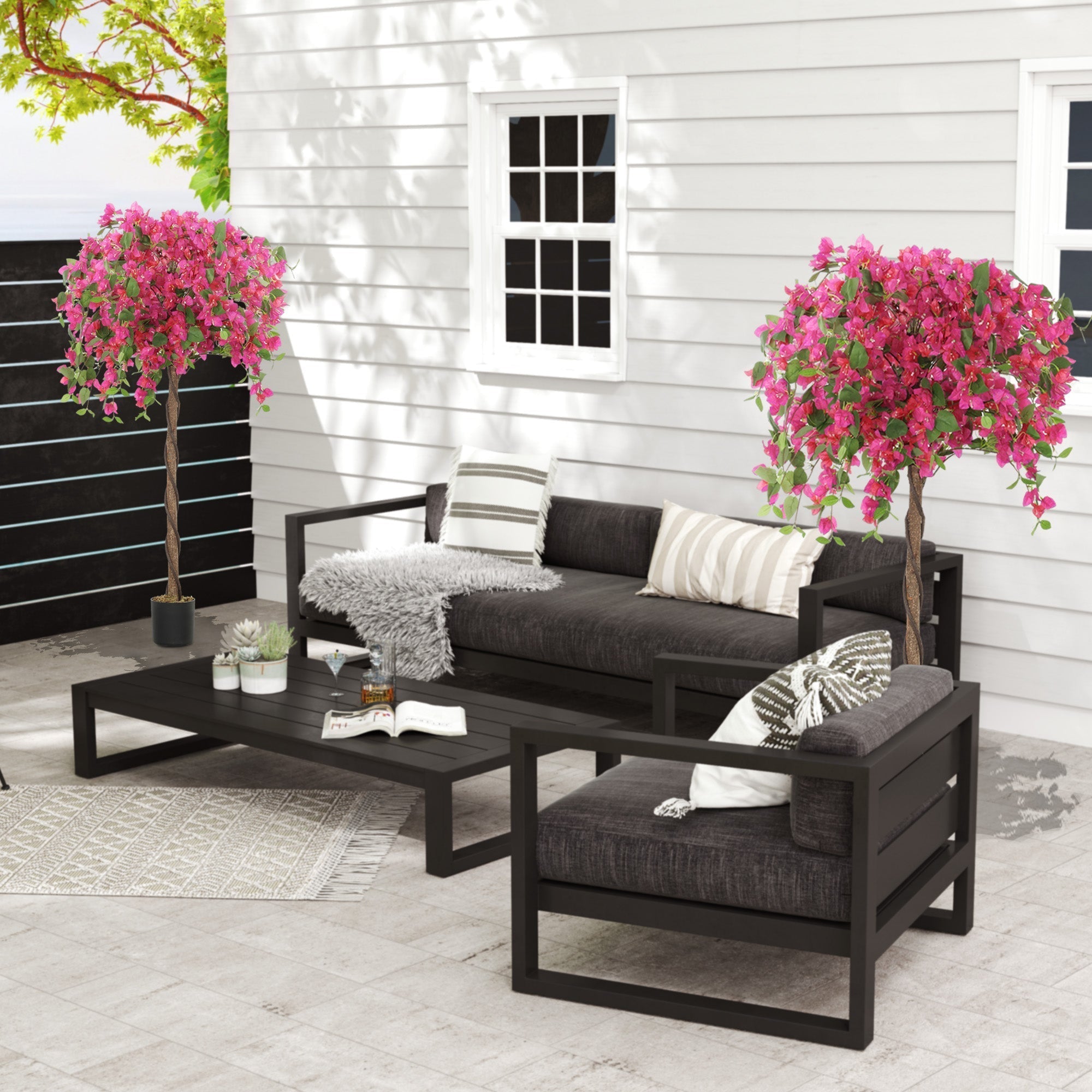 HOMCOM Set of 2 Decorative Artificial Plants, Murraya Flowers in Pots, Fake Plants for Home Indoor Decor, 120cm, Red