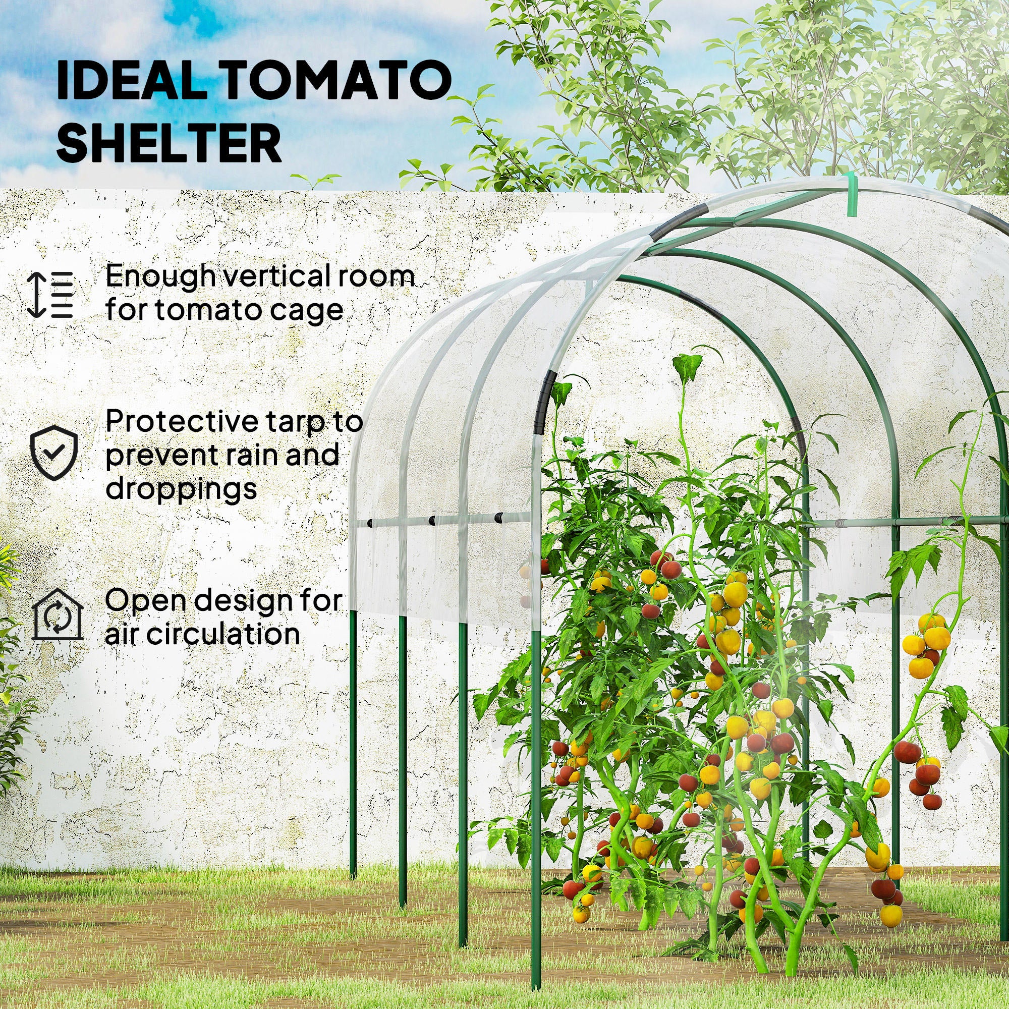 Outsunny Tunnel Tomato Greenhouse with 4 Hoops and Top Tap, Pointed Bottom and Guy Ropes, 400 x 123 x 171 cm, Clear