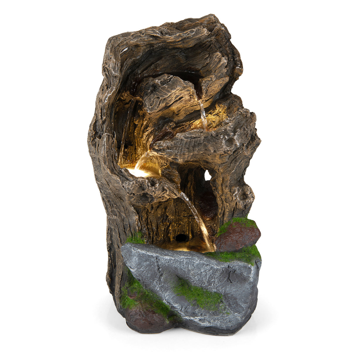 53cm Outdoor Water Fountain 4-Tier Tabletop Cascading Rock Waterfall Feature with 3 LED Lights and Pump