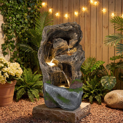 53cm Outdoor Water Fountain 4-Tier Tabletop Cascading Rock Waterfall Feature with 3 LED Lights and Pump