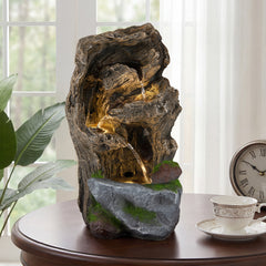 53cm Outdoor Water Fountain 4-Tier Tabletop Cascading Rock Waterfall Feature with 3 LED Lights and Pump