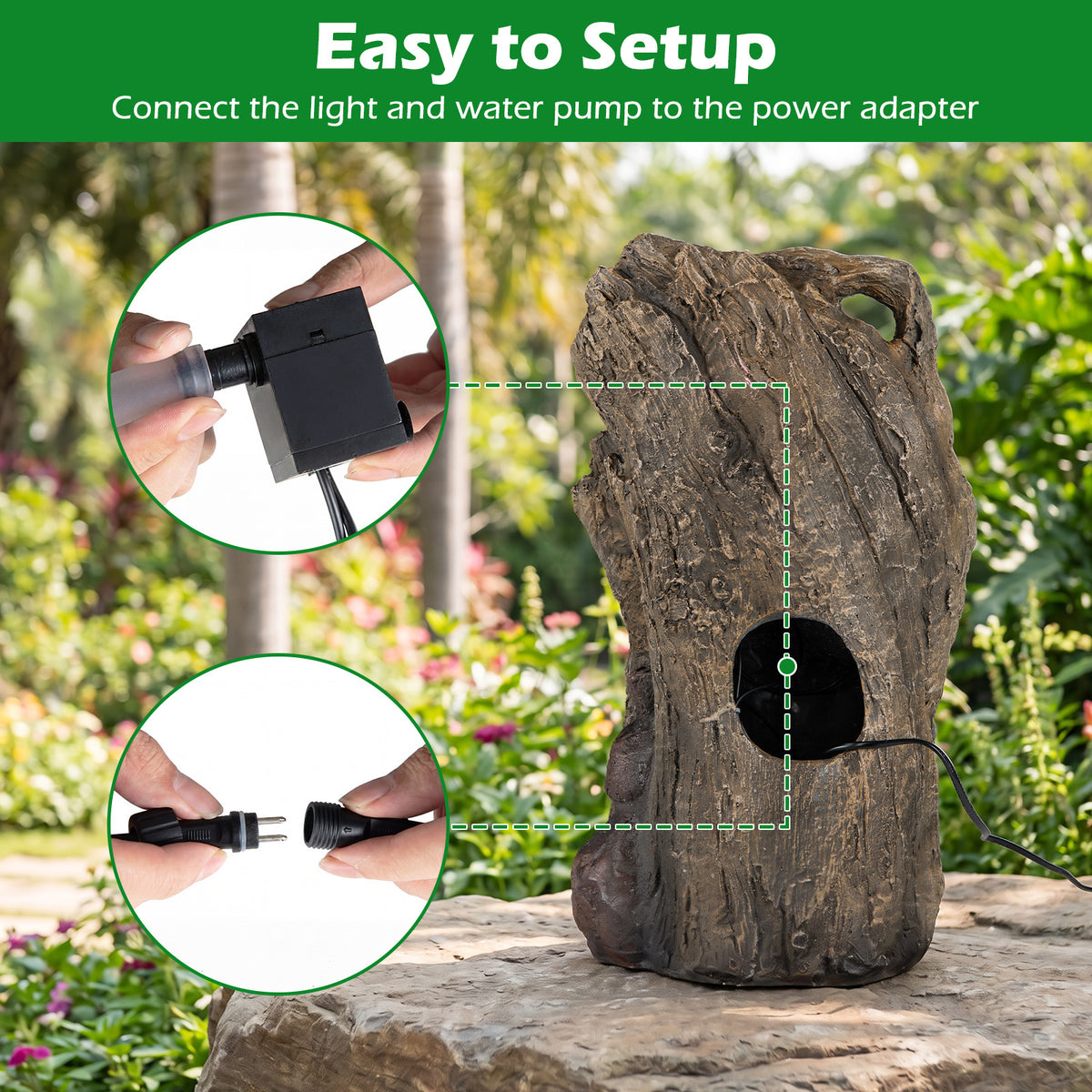 53cm Outdoor Water Fountain 4-Tier Tabletop Cascading Rock Waterfall Feature with 3 LED Lights and Pump