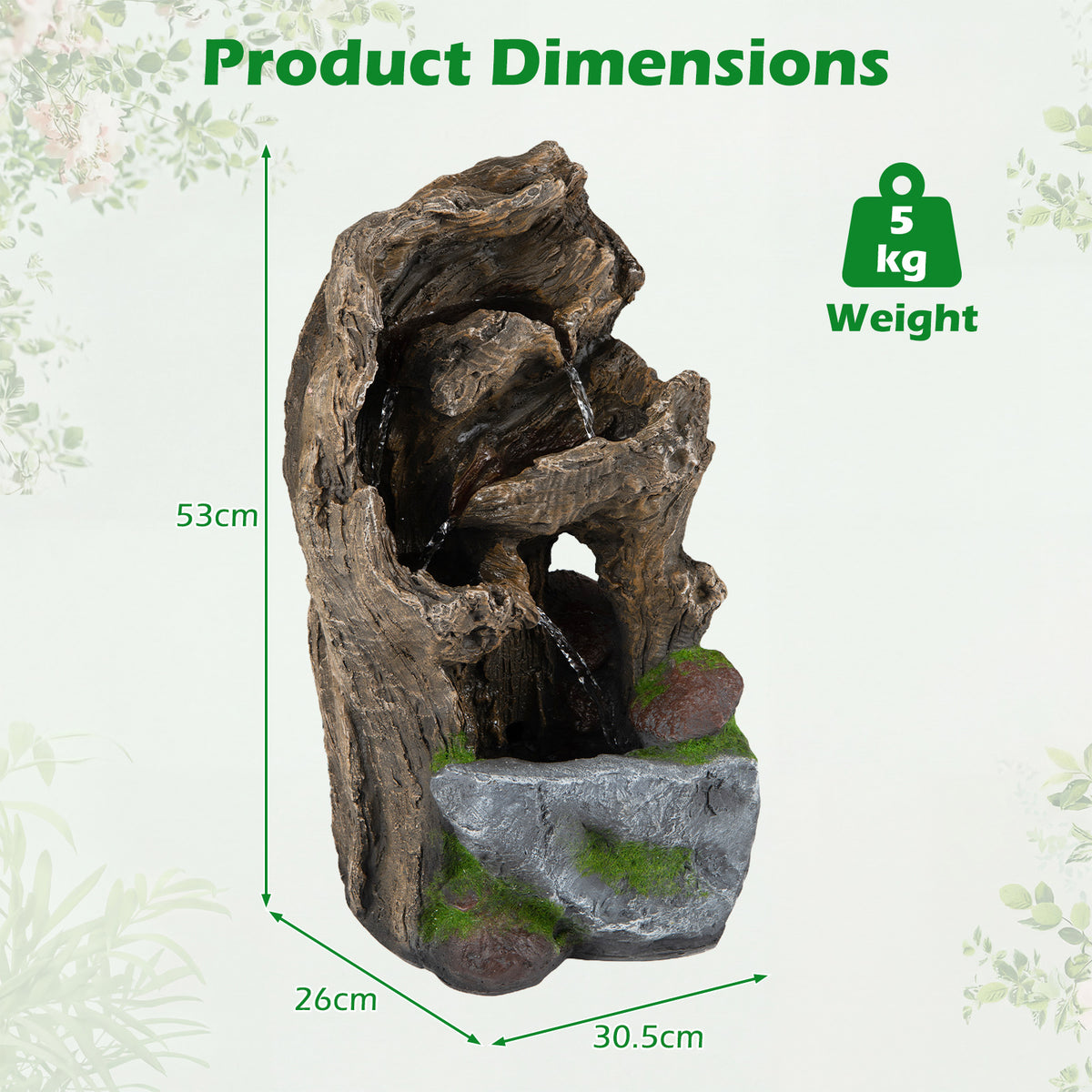 53cm Outdoor Water Fountain 4-Tier Tabletop Cascading Rock Waterfall Feature with 3 LED Lights and Pump