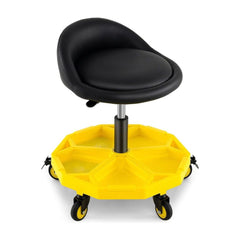 54-67 CM Height Adjustable Rolling Garage Stool with tool tray storage in yellow