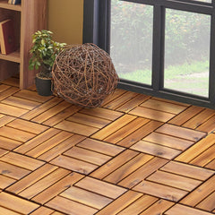 Close up of the wooden deck tiles laid on a floor