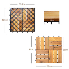 Close up of the wooden deck tiles showing the underside and dimensions