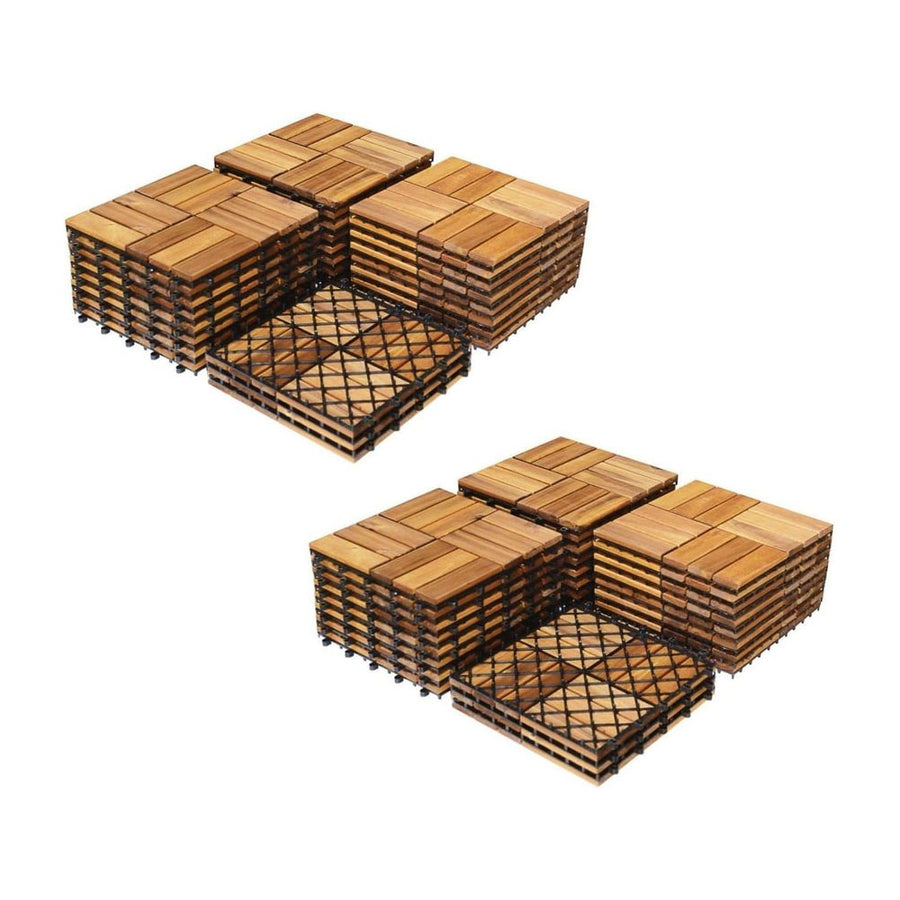54 Pieces Acacia Wood Interlocking Patio Deck Tile with No-Tool Install